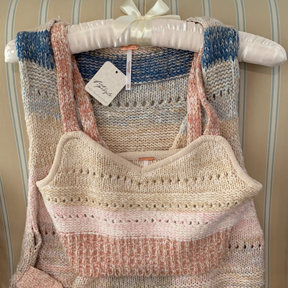 FREE PEOPLE SOUTHWEST SWEATER SET COTTON CROCHET KNIT IN SUNSET COMBO SIZE L - Picture 11 of 16